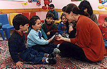 Arab toddlers at our day-care center learn music from Elisheva Goldstein.