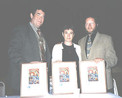 Pictured to the right are (from left to right) Rabbi Philip Bentley, Yvonne Deutsch, and Yehezkel Landau.